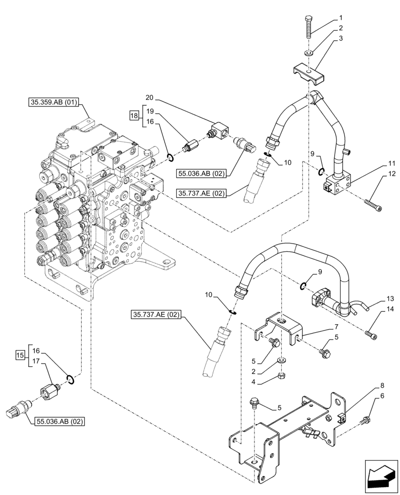 Схема запчастей Case CX130D LC - (35.737.AE[01]) - ARM, CYLINDER, LINE (35) - HYDRAULIC SYSTEMS