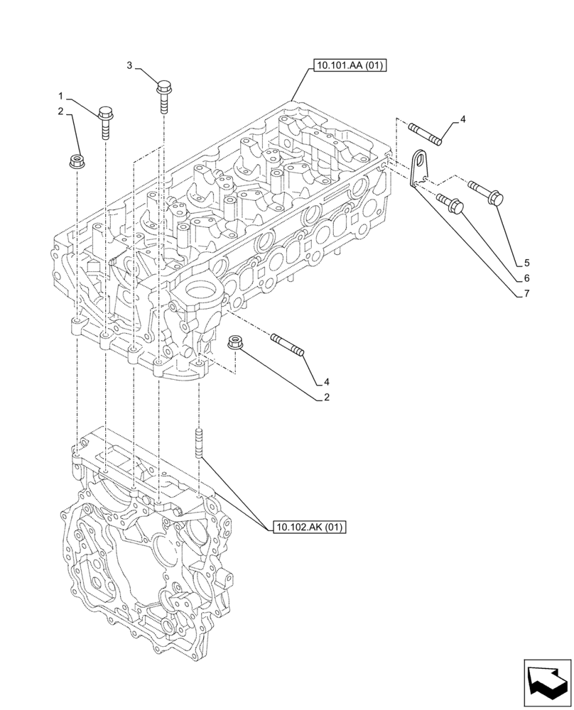 Схема запчастей Case AR-4JJ1XASS01-02 - (10.101.AA[03]) - CYLINDER HEAD (10) - ENGINE