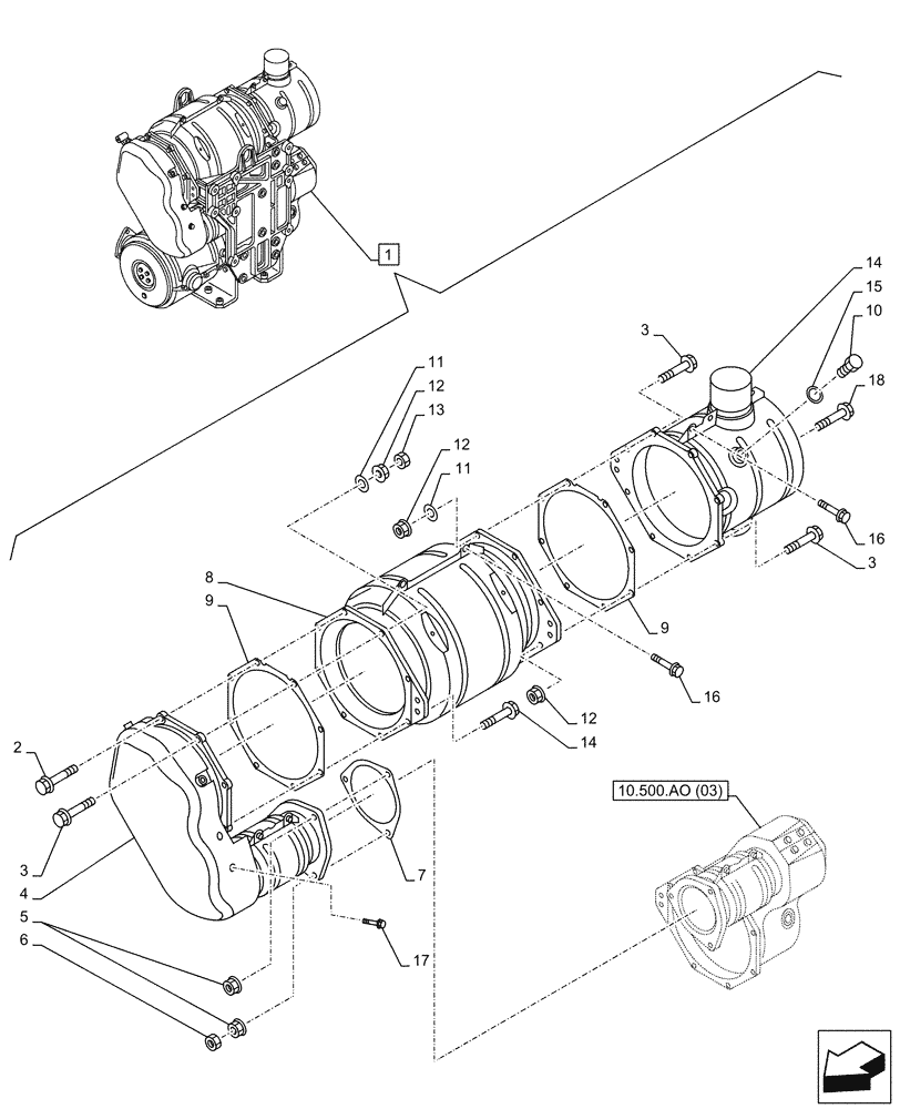 Схема запчастей Case AR-4JJ1XASS01-02 - (10.500.AO[02]) - SELECTIVE CATALYTIC, REDUCTION, MUFFLER (10) - ENGINE
