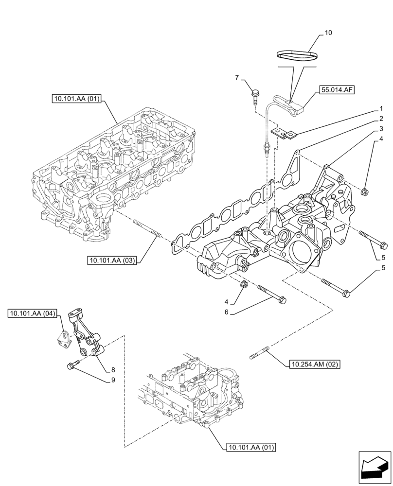 Схема запчастей Case AR-4JJ1XASS01-02 - (10.254.AM[01]) - INLET MANIFOLD (10) - ENGINE