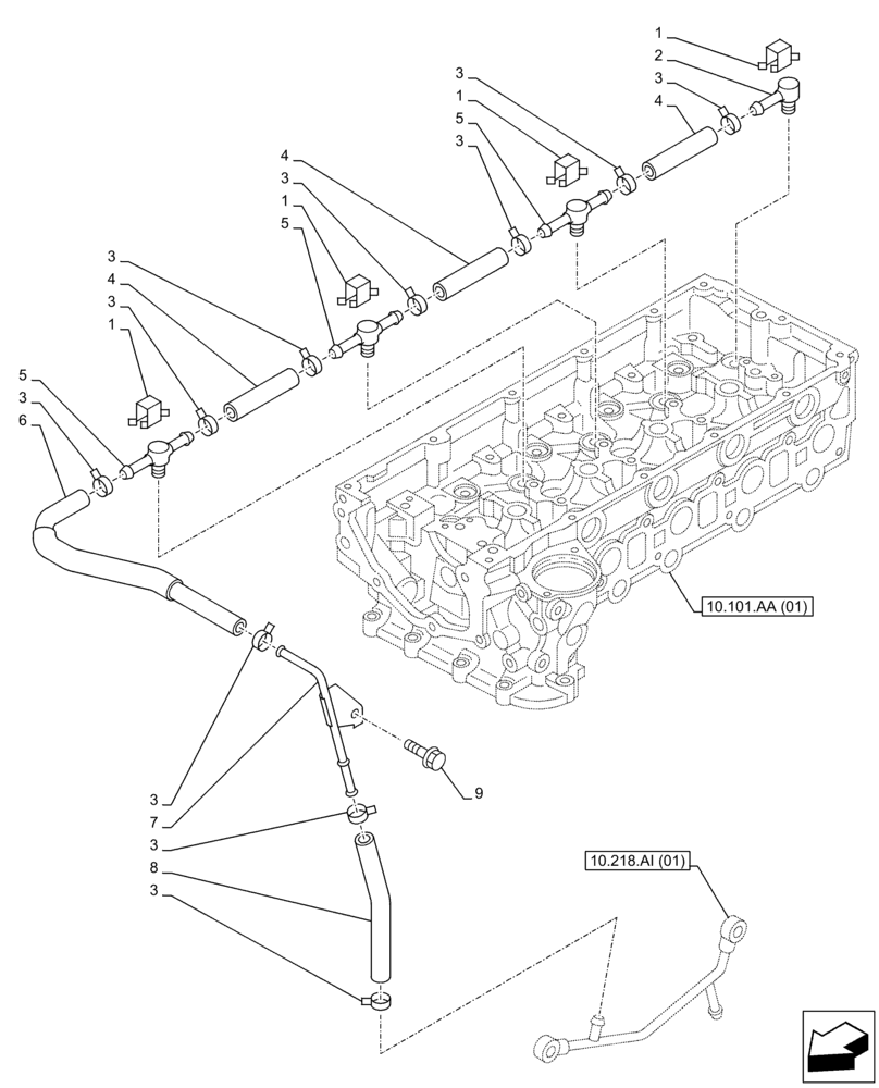 Схема запчастей Case AR-4JJ1XASS01-02 - (10.218.AI[03]) - FUEL INJECTOR, LINE (10) - ENGINE