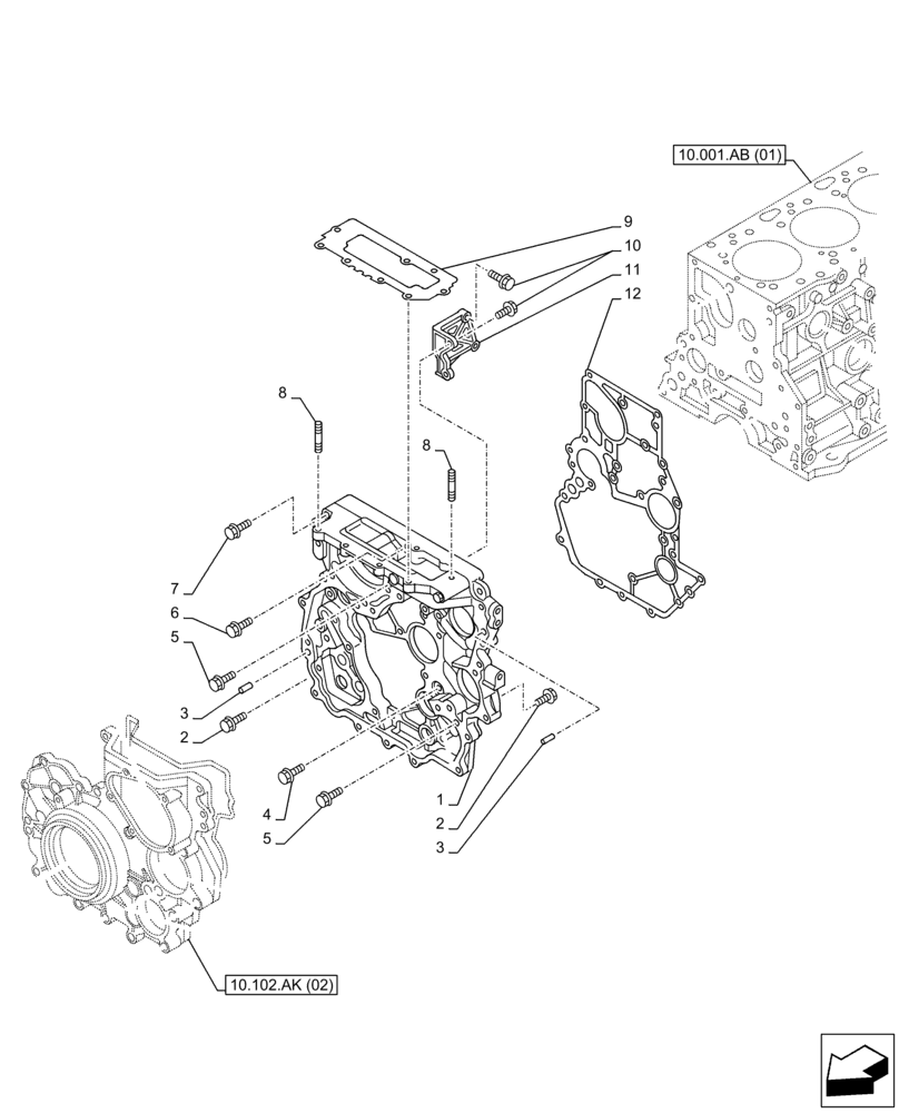Схема запчастей Case AR-4JJ1XASS01-02 - (10.102.AK[01]) - ENGINE, BLOCK, COVER (10) - ENGINE