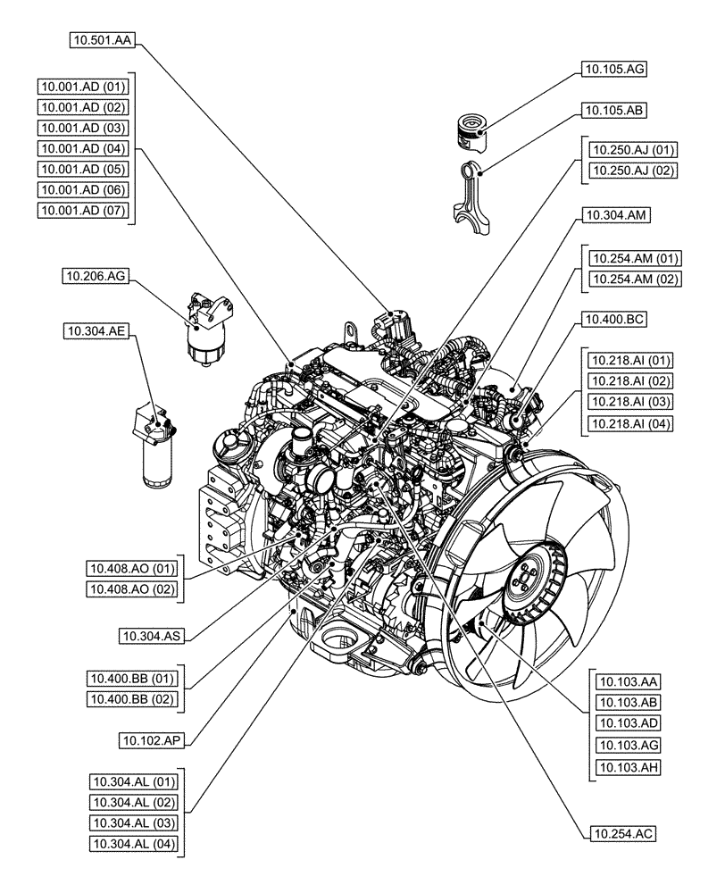 Схема запчастей Case AR-4JJ1XASS01-02 - (10.000.00[02]) - SECTION INDEX - ENGINE (10) - ENGINE