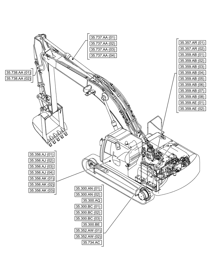 Схема запчастей Case CX210D LC LR - (00.000.35[04]) - PICTORIAL INDEX - HYDRAULIC SYSTEMS (00) - GENERAL & PICTORIAL INDEX