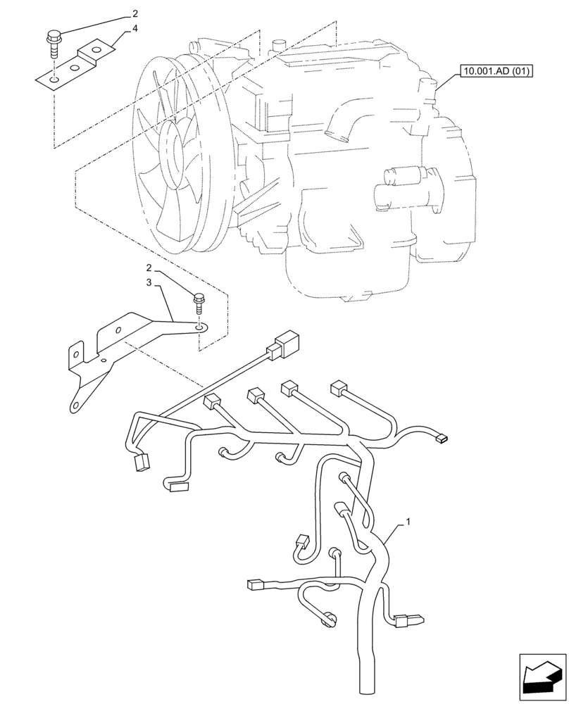 Схема запчастей Case AR-4JJ1XASS01-02 - (55.015.AB[01]) - ENGINE, WIRE HARNESS (55) - ELECTRICAL SYSTEMS