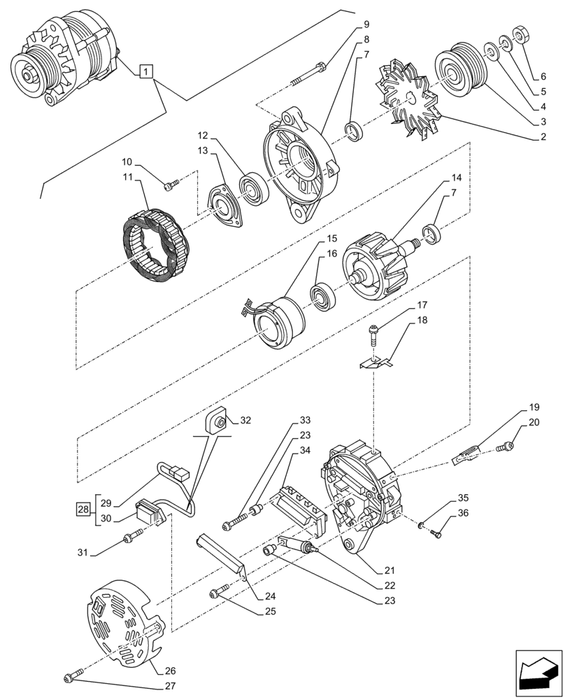 Схема запчастей Case AR-4JJ1XASS01-02 - (55.301.AA[02]) - ALTERNATOR, COMPONENTS (55) - ELECTRICAL SYSTEMS