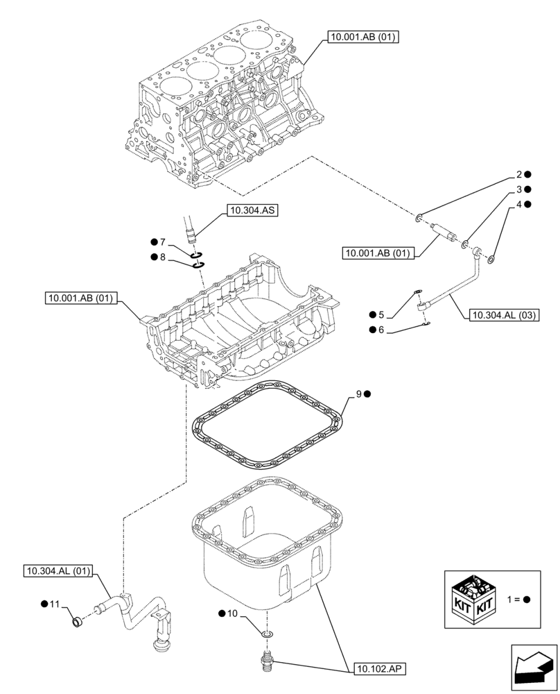 Схема запчастей Case AR-4JJ1XASS01-02 - (10.001.AD[06]) - ENGINE, GASKET, SET (10) - ENGINE