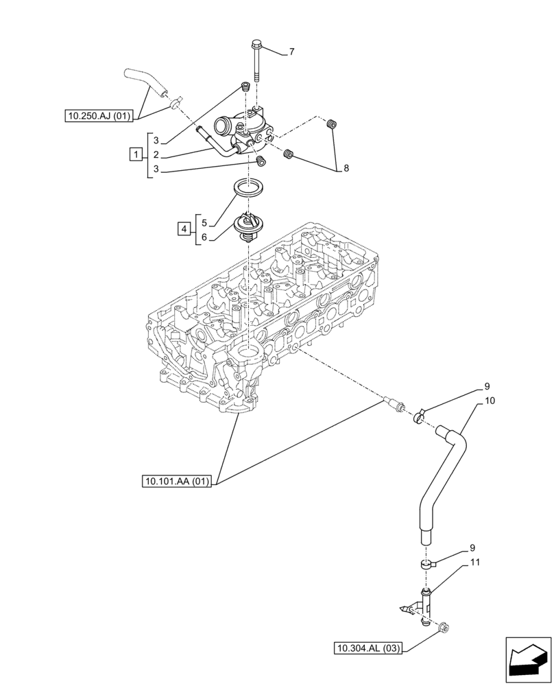 Схема запчастей Case AR-4JJ1XASS01-02 - (10.400.BC) - THERMOSTAT (10) - ENGINE