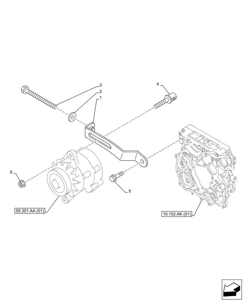 Схема запчастей Case AR-4JJ1XASS01-02 - (55.301.AB) - ALTERNATOR, SUPPORT (55) - ELECTRICAL SYSTEMS