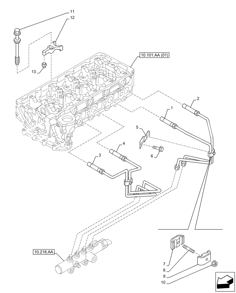 Схема запчастей Case AR-4JJ1XASS01-02 - (10.218.AI[02]) - FUEL INJECTOR, LINE (10) - ENGINE