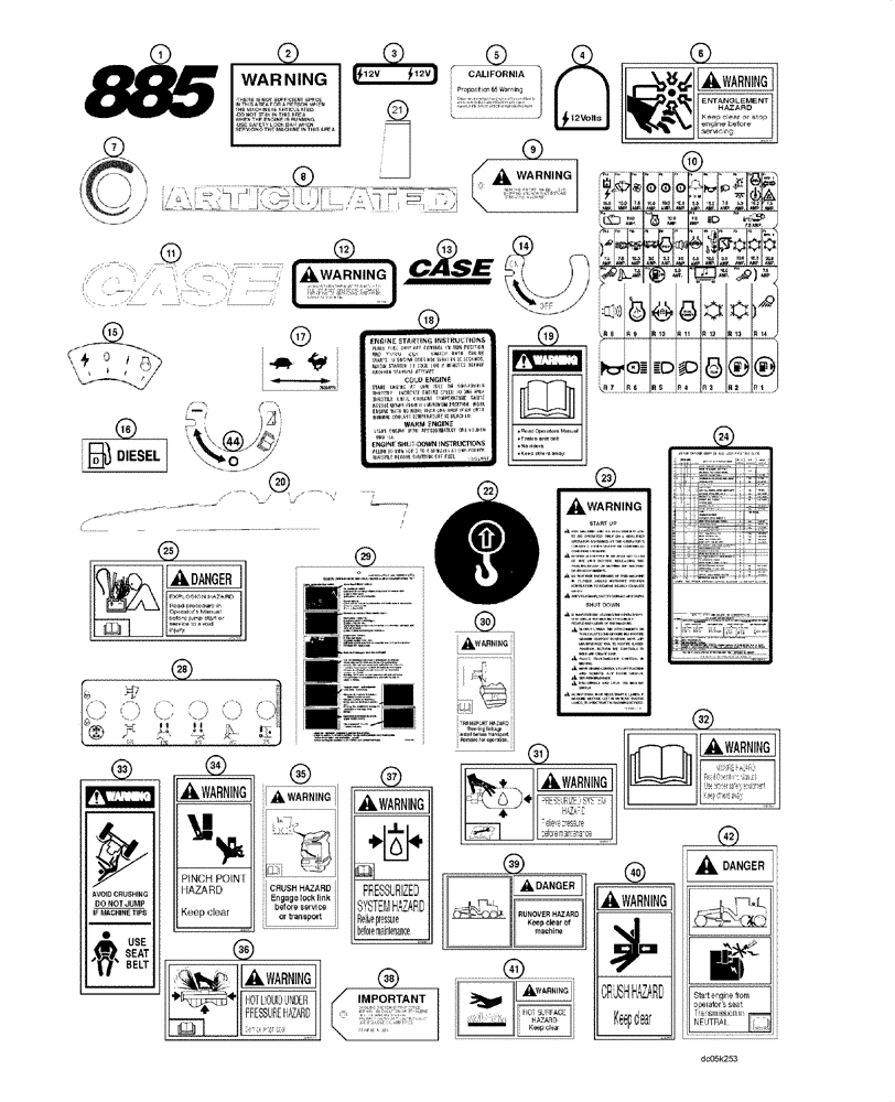 Схема запчастей Case 885 - (09.60[00]) - DECALS (09) - CHASSIS