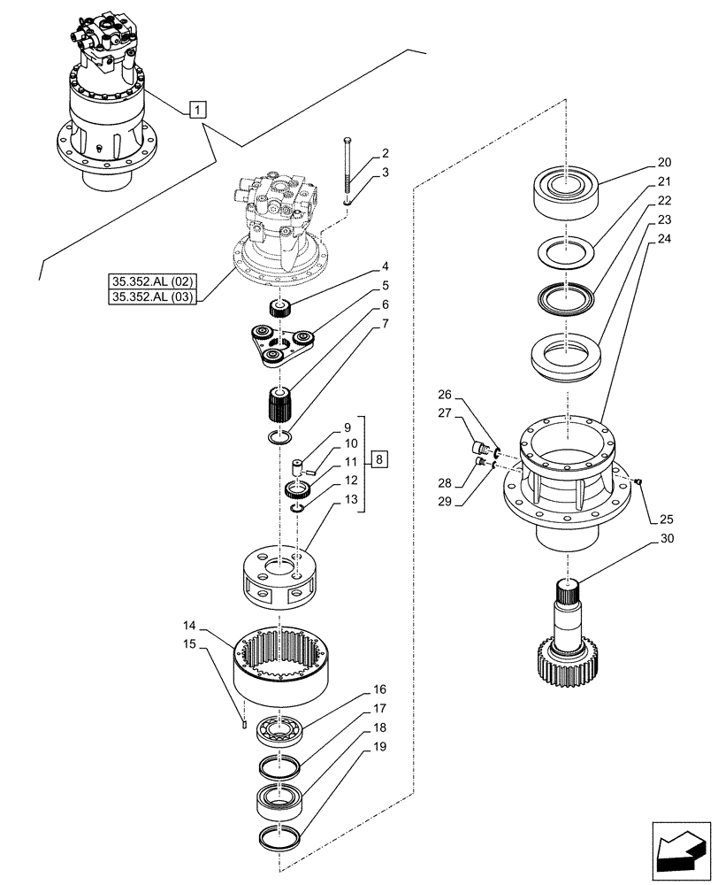Схема запчастей Case CX160D LC - (35.352.AJ) - MOTO-REDUCTION GEAR, COMPONENTS (35) - HYDRAULIC SYSTEMS