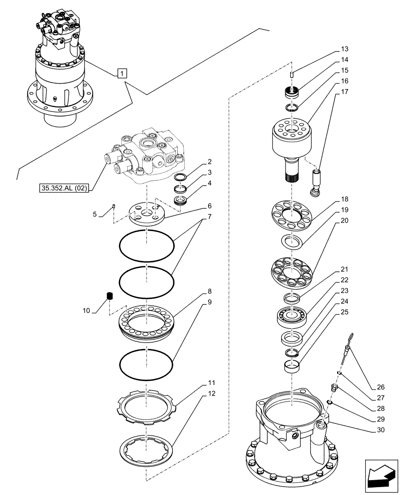 Схема запчастей Case CX160D LC - (35.352.AL[03]) - SWING REDUCTION UNIT, COMPONENTS (35) - HYDRAULIC SYSTEMS