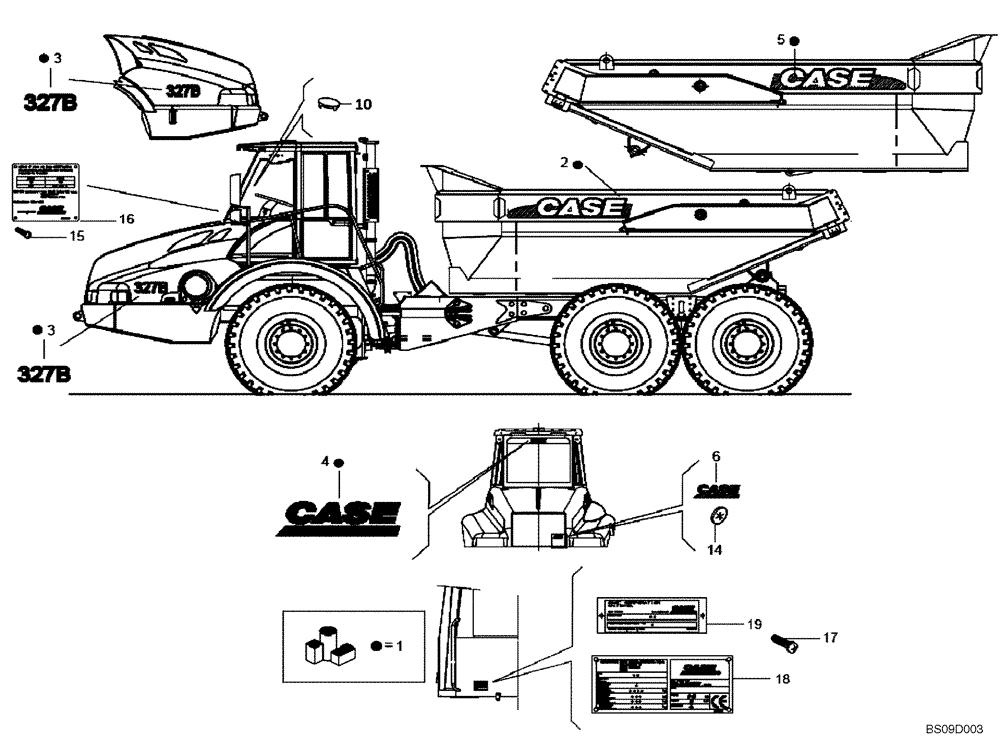 Схема запчастей Case 327B - (98A00000916[001]) - DECALS, 327B MODEL W/SCISSOR GATE (87494237) (8998340883) (13) - Electrical System / Decals