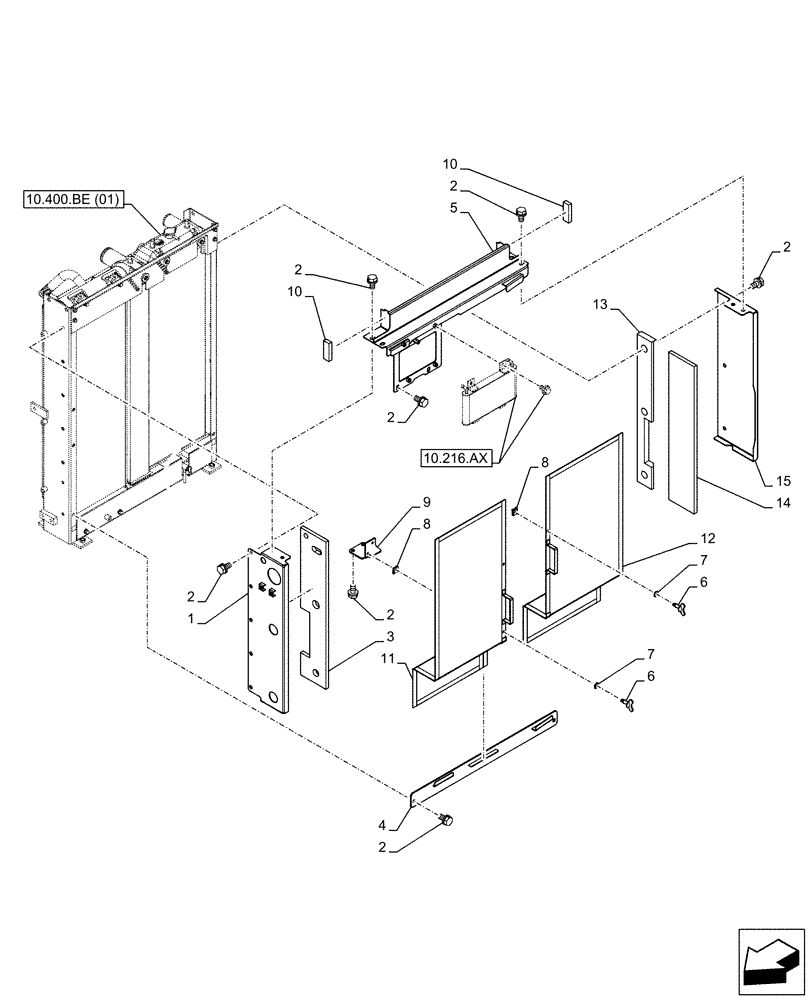 Схема запчастей Case CX130D - (10.400.BF[03]) - RADIATOR PANEL (10) - ENGINE