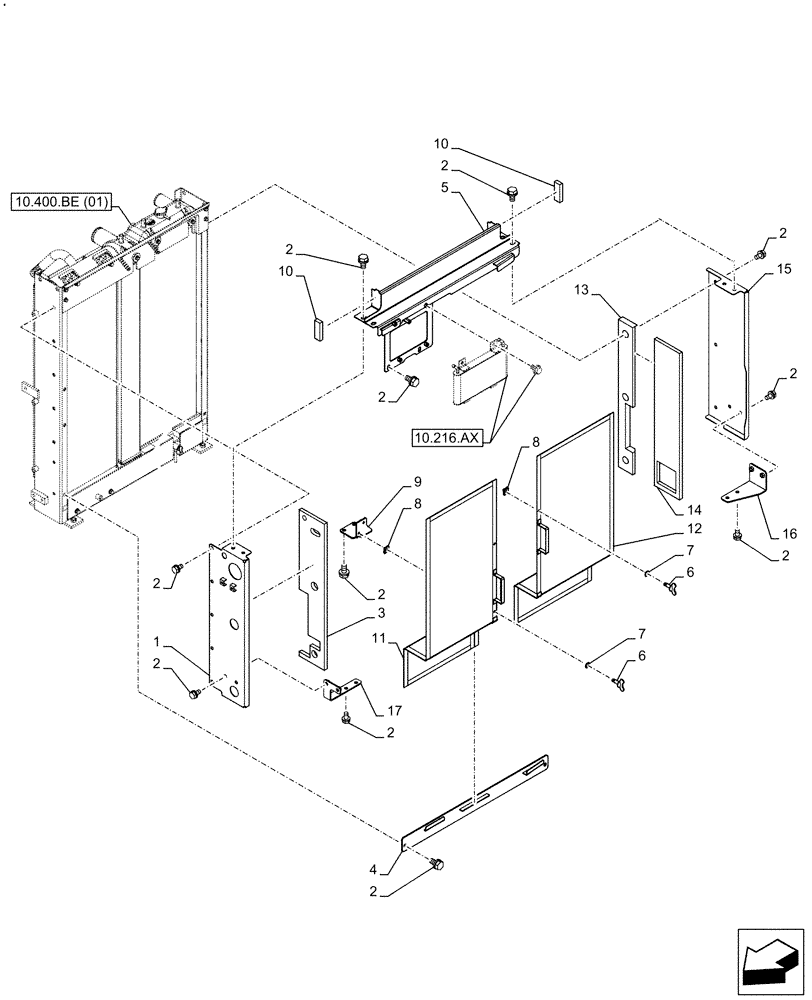 Схема запчастей Case CX160D LC - (10.400.BF[03]) - RADIATOR PANEL (10) - ENGINE