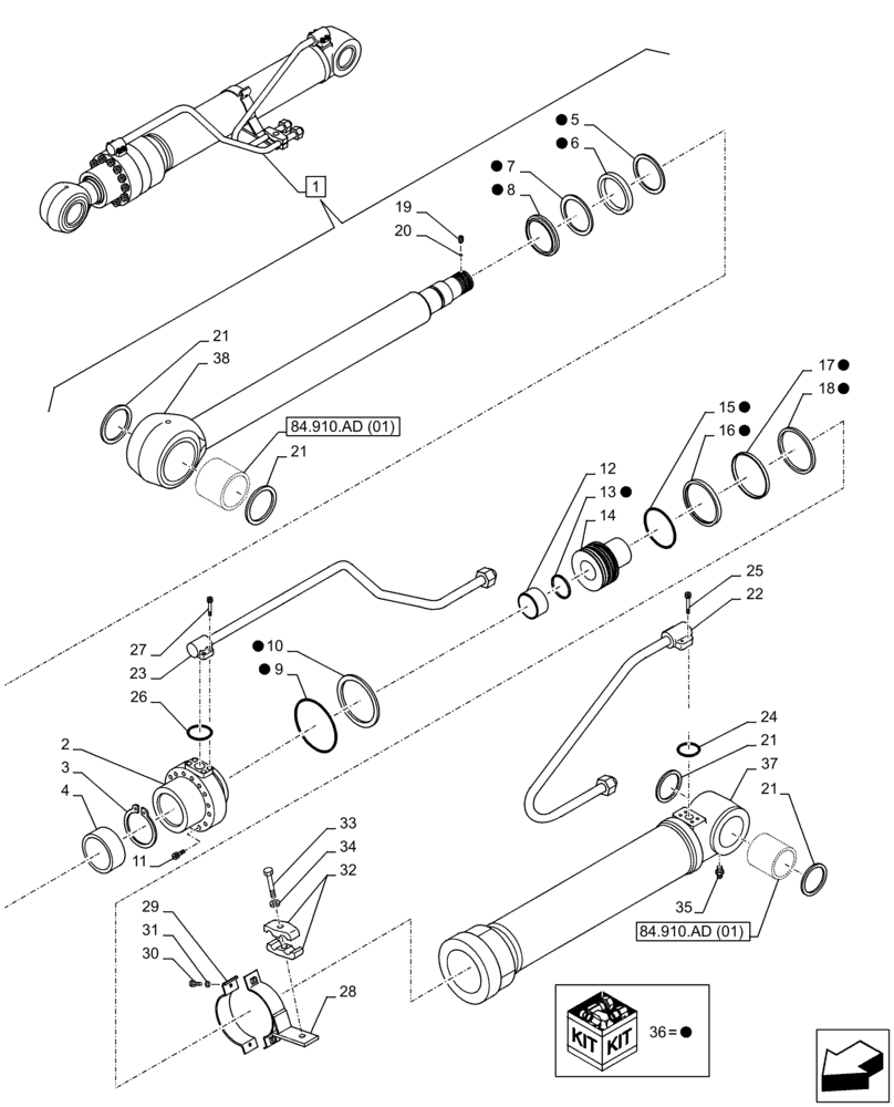 Схема запчастей Case CX130D - (35.736.AA[02]) - VAR - 481858 - BOOM, LIFT CYLINDER, RIGHT, COMPONENTS (35) - HYDRAULIC SYSTEMS