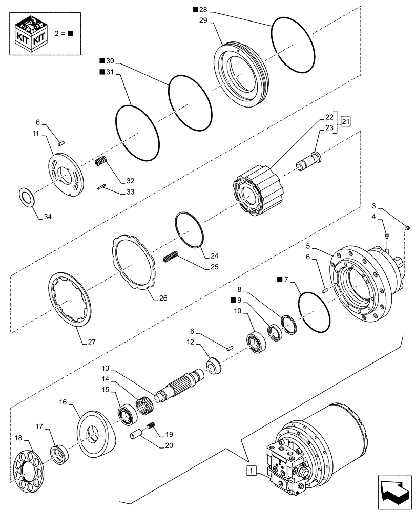 Схема запчастей Case CX130D LC - (35.353.AD[03]) - TRAVEL MOTOR & REDUCTION GEAR, COMPONENTS (35) - HYDRAULIC SYSTEMS