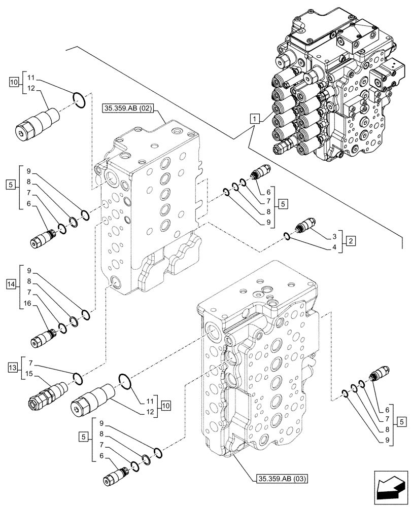 Схема запчастей Case CX130D LC - (35.359.AY[03]) - RELIEF VALVE, COMPONENTS (35) - HYDRAULIC SYSTEMS