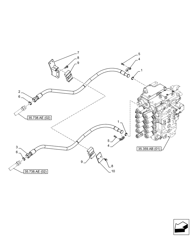 Схема запчастей Case CX160D LC - (35.738.AE[01]) - BUCKET CYLINDER, LINES (35) - HYDRAULIC SYSTEMS
