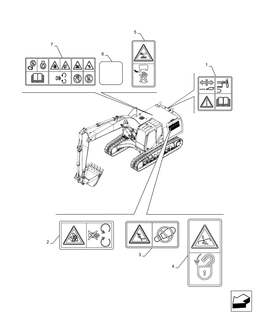 Схема запчастей Case CX130D LC - (90.108.AC[03]) - WARNING DECAL (90) - PLATFORM, CAB, BODYWORK AND DECALS