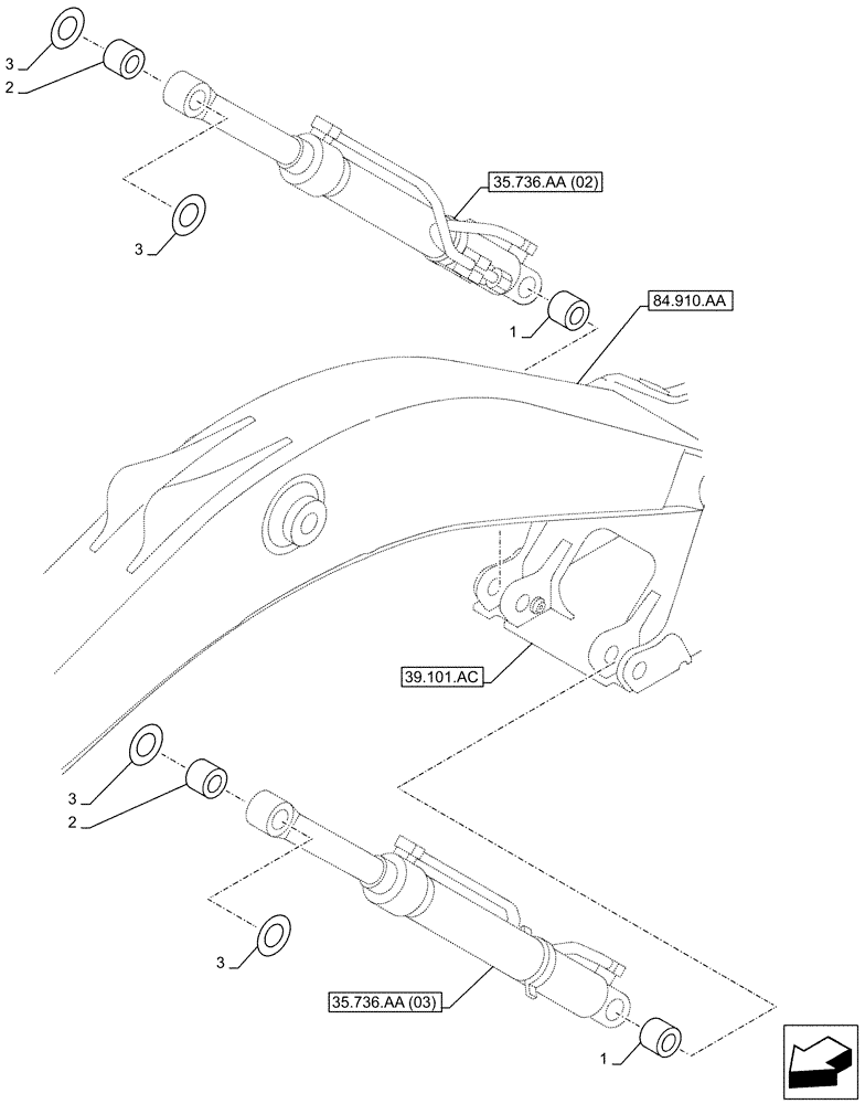 Схема запчастей Case CX130D LC - (84.910.AD[01]) - VAR - 481858, 481064 - BOOM, CYLINDER, BUSHING (84) - BOOMS, DIPPERS & BUCKETS