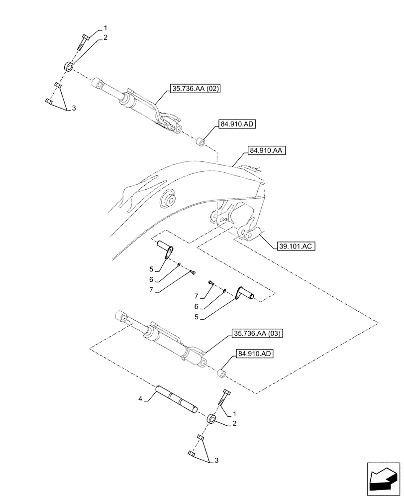 Схема запчастей Case CX130D LC - (84.910.AC[01]) - VAR - 481858, 481064 - BOOM, CYLINDER, PIN (84) - BOOMS, DIPPERS & BUCKETS