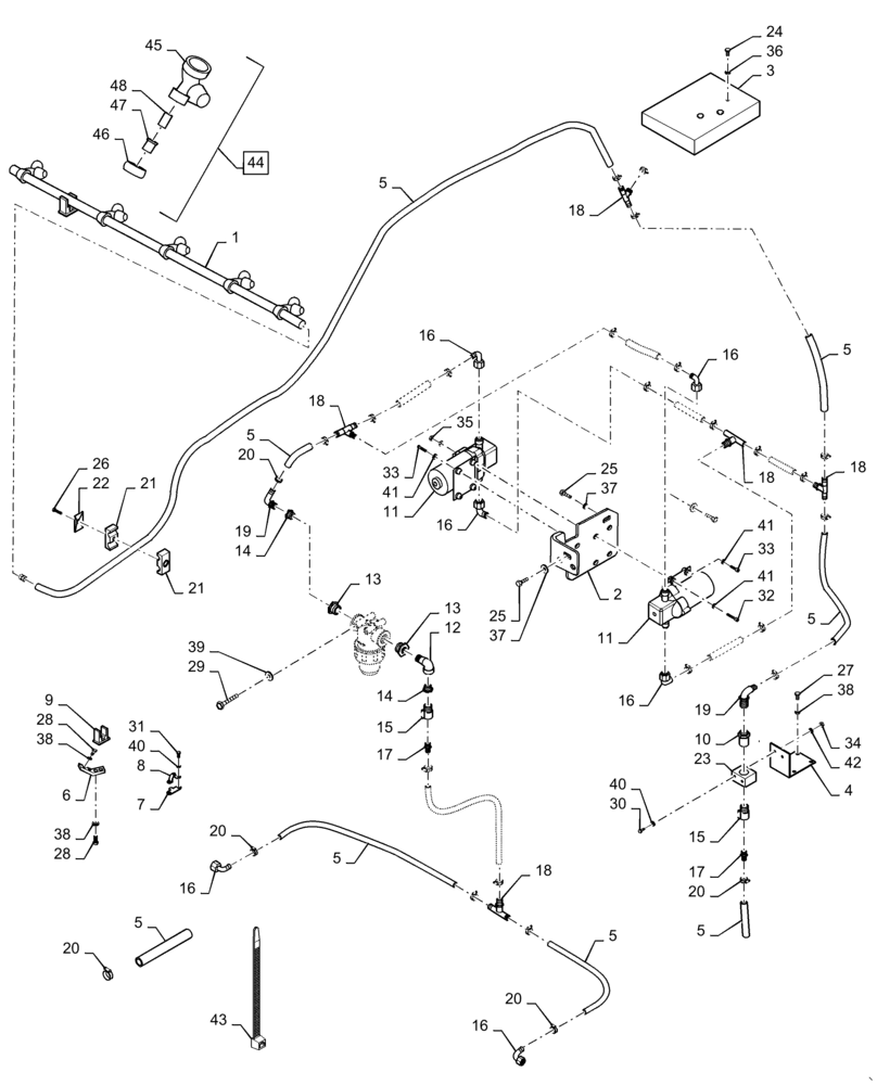 Схема запчастей Case DV210CD - (39.500.AQ[02]) - FRONT, SPRINKLING SYSTEM INSTALLATION (39) - FRAMES AND BALLASTING