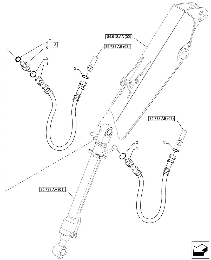 Схема запчастей Case CX130D LC - (35.738.AE[06]) - VAR - 781174 - BUCKET CYLINDER, LINE (ARM L=2.5M) (35) - HYDRAULIC SYSTEMS