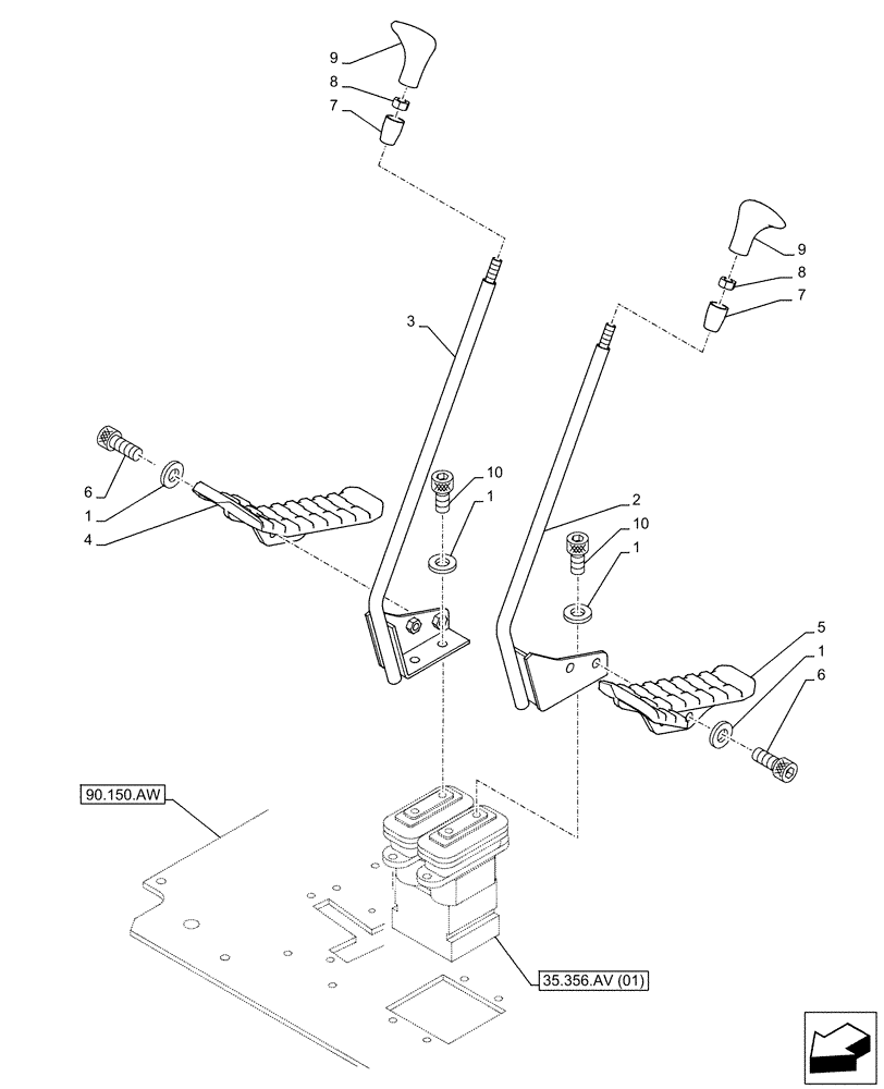 Схема запчастей Case CX130D LC - (35.356.AK[01]) - STD + VAR - 461863, 461868, 461869, 461871 - PEDAL, CONTROL (35) - HYDRAULIC SYSTEMS