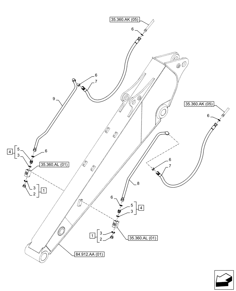 Схема запчастей Case CX160D LC - (35.360.AK[06]) - VAR - 461865, 461868, 461869, 461871 - ARM, LINE, HAMMER, SHEARS, HIGH FLOW (ARM L=2.6M) (35) - HYDRAULIC SYSTEMS