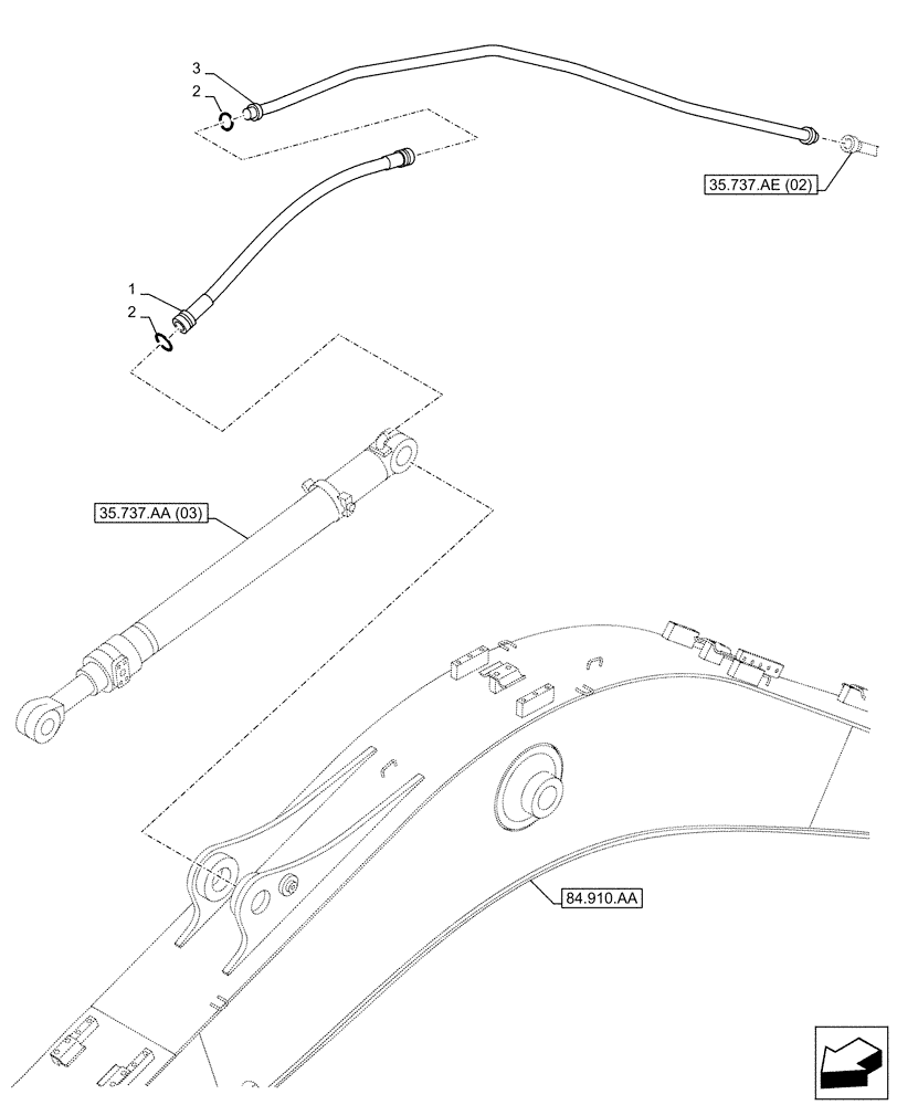 Схема запчастей Case CX160D LC - (35.737.AE[04]) - VAR - 481064 - ARM, CYLINDER, LINES (35) - HYDRAULIC SYSTEMS