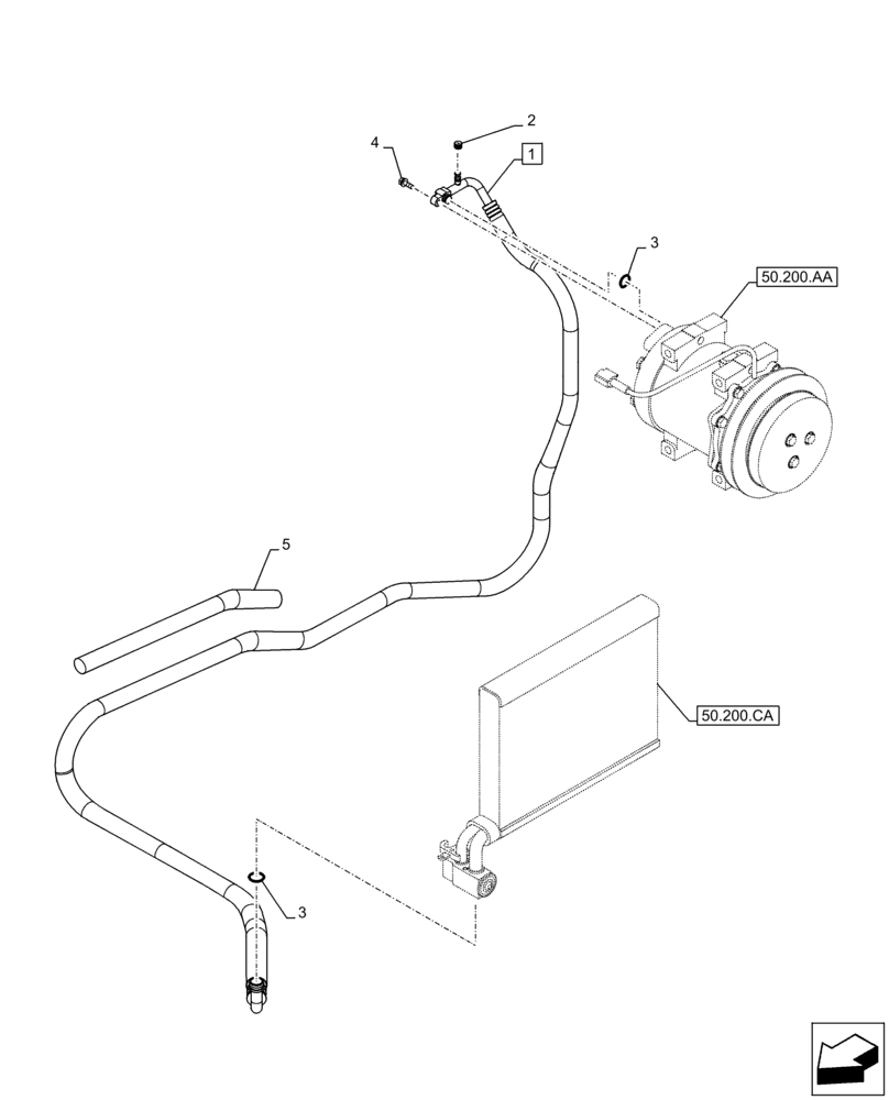 Схема запчастей Case CX130D - (50.200.AB[03]) - AIR CONDITIONING, LINES (50) - CAB CLIMATE CONTROL