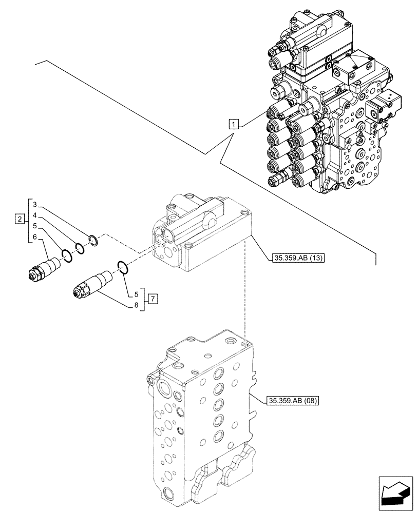 Схема запчастей Case CX130D LC - (35.359.AY[05]) - VAR - 461863 - RELIEF VALVE, CLAMSHELL BUCKET, ROTATION, W/ ELECTRICAL PROPORTIONAL CONTROL (35) - HYDRAULIC SYSTEMS