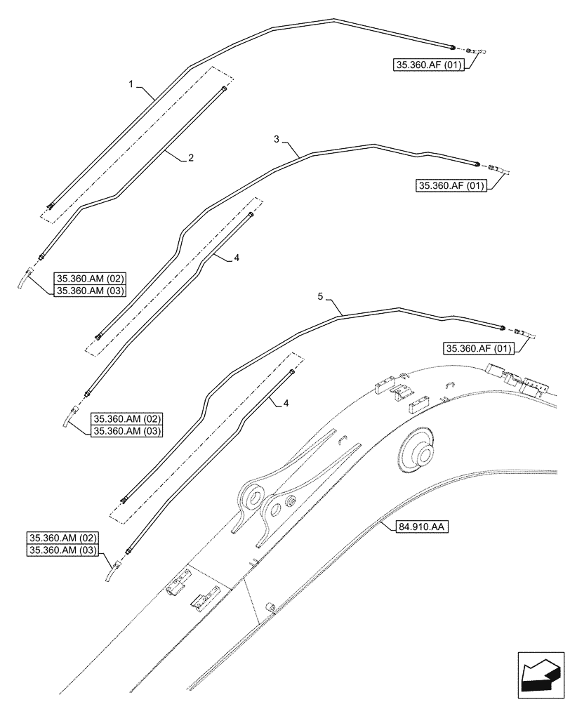 Схема запчастей Case CX160D LC - (35.360.AM[01]) - VAR - 461863 - BOOM, LINE, CLAMSHELL BUCKET, ROTATION, W/ ELECTRICAL PROPORTIONAL CONTROL (35) - HYDRAULIC SYSTEMS