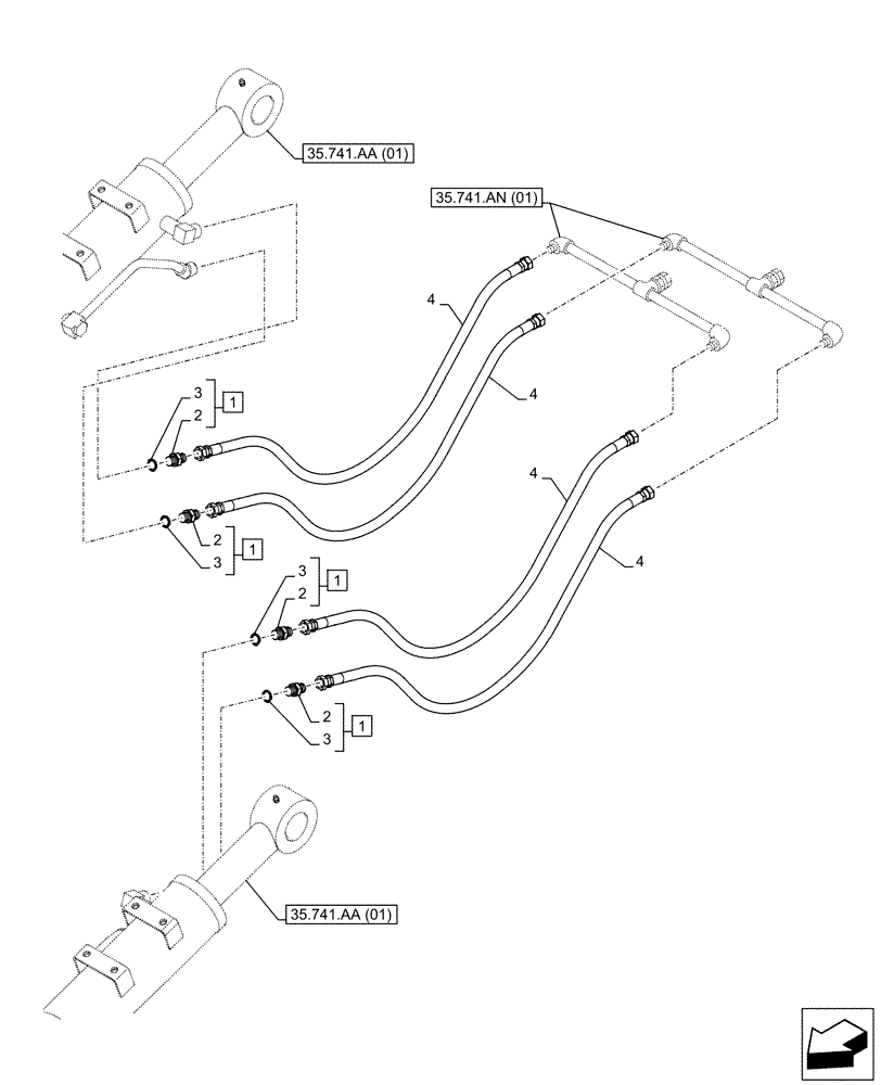 Схема запчастей Case CX130D - (35.741.AN[02]) - DOZER BLADE, LIFT CYLINDER, LINES (35) - HYDRAULIC SYSTEMS