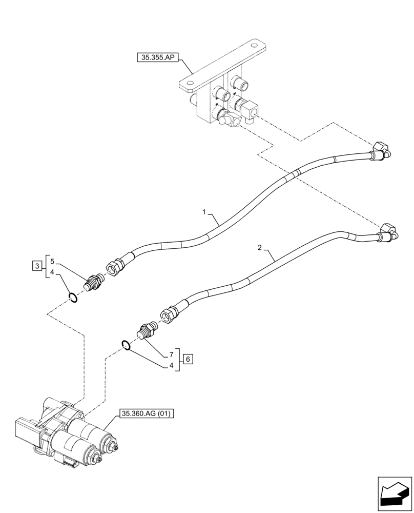 Схема запчастей Case CX160D LC - (35.360.AF[02]) - VAR - 461863 - HYDRAULIC LINE, CLAMSHELL BUCKET, ROTATION, W/ ELECTRICAL PROPORTIONAL CONTROL (35) - HYDRAULIC SYSTEMS