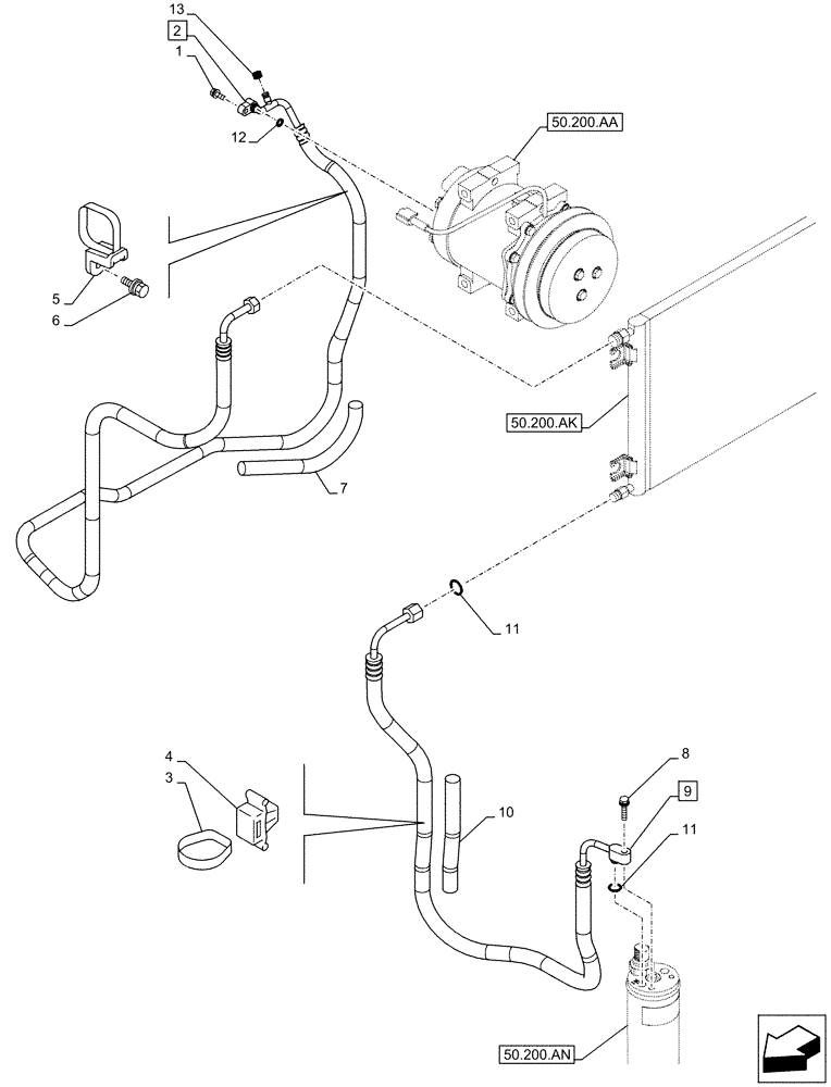 Схема запчастей Case CX160D LC - (50.200.AB[02]) - AIR CONDITIONING, LINES (50) - CAB CLIMATE CONTROL