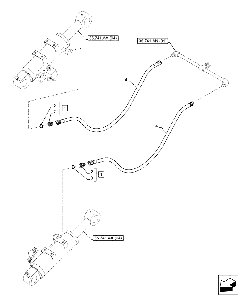 Схема запчастей Case CX130D - (35.741.AN[03]) - VAR - 481064 - DOZER BLADE, LIFT CYLINDER, LINES, SAFETY VALVE (35) - HYDRAULIC SYSTEMS