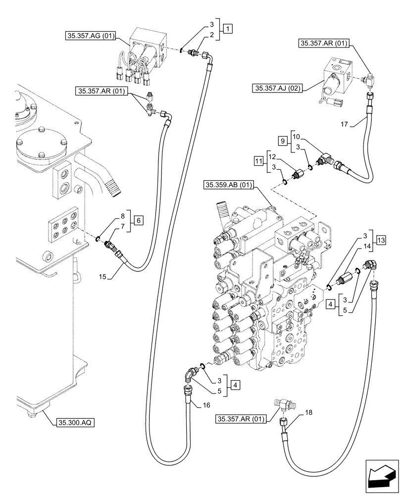 Схема запчастей Case CX160D LC - (35.357.AR[02]) - PILOT VALVE, CONTROL VALVE LINE (35) - HYDRAULIC SYSTEMS