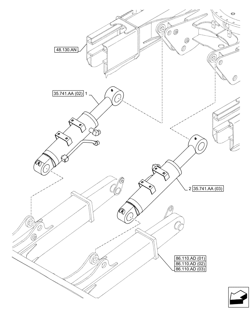 Схема запчастей Case CX130D - (35.741.AA[01]) - LIFT CYLINDER, BLADE (35) - HYDRAULIC SYSTEMS