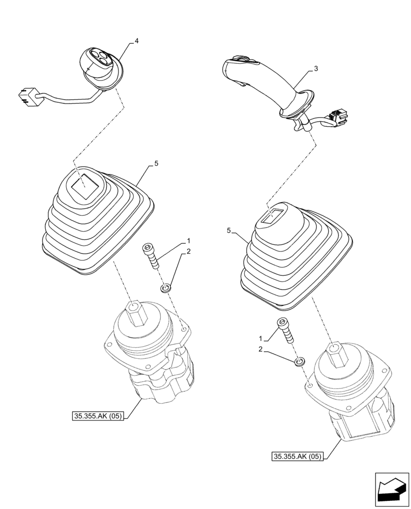 Схема запчастей Case CX160D LC - (35.355.AK[02]) - VAR - 461863 - JOYSTICK, CLAMSHELL BUCKET, ROTATION, W/ ELECTRICAL PROPORTIONAL CONTROL (35) - HYDRAULIC SYSTEMS