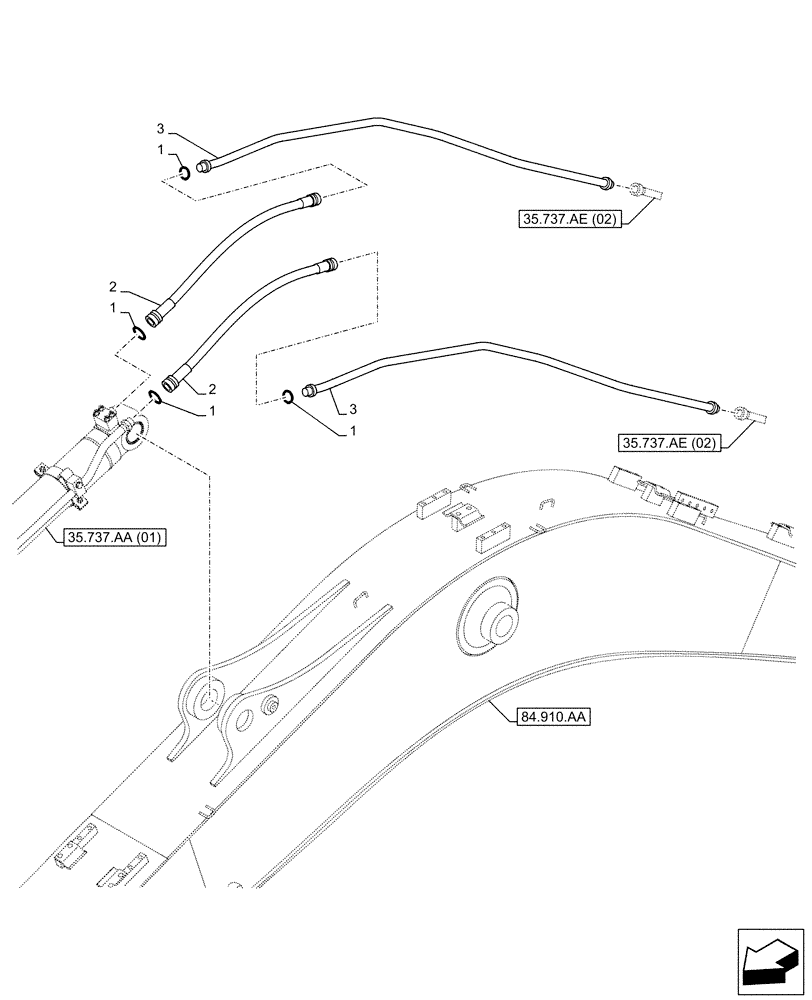 Схема запчастей Case CX130D LC - (35.737.AE[03]) - VAR - 461574, 781174, 781178 - ARM, CYLINDER, LINE (35) - HYDRAULIC SYSTEMS