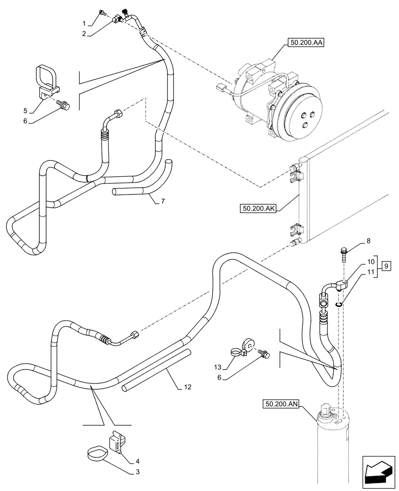 Схема запчастей Case CX130D LC - (50.200.AB[02]) - AIR CONDITIONING, LINES (50) - CAB CLIMATE CONTROL