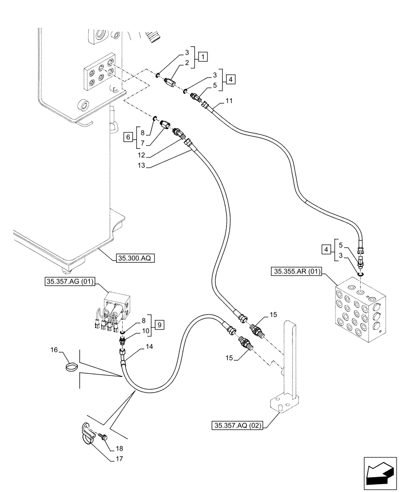 Схема запчастей Case CX160D LC - (35.357.AQ[01]) - PILOT VALVE, DRAIN LINE (35) - HYDRAULIC SYSTEMS