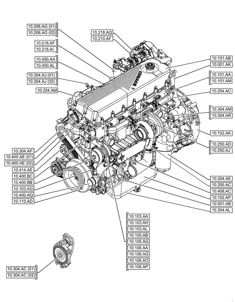 Схема запчастей Case F2CFE614H B005 - (10.000.00) - PICTORIAL INDEX - ENGINE (10) - ENGINE