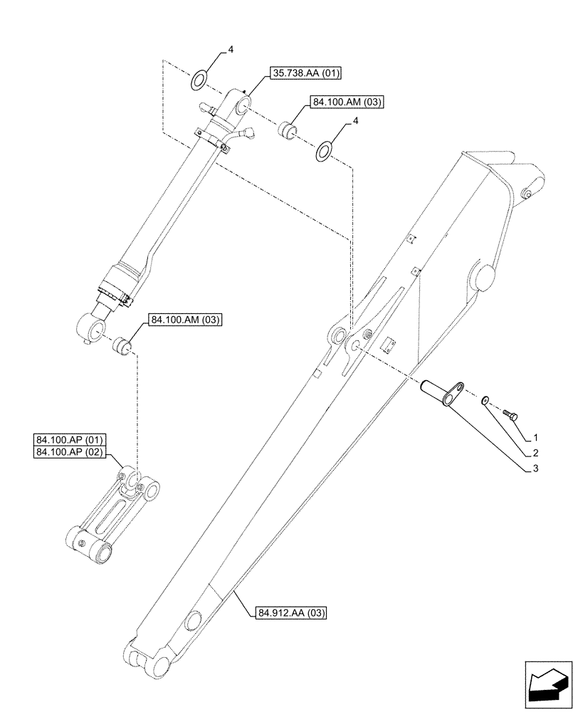 Схема запчастей Case CX130D LC - (84.100.AQ[03]) - VAR - 781178 - BUCKET CYLINDER, PIN (ARM L=3.0M) (84) - BOOMS, DIPPERS & BUCKETS