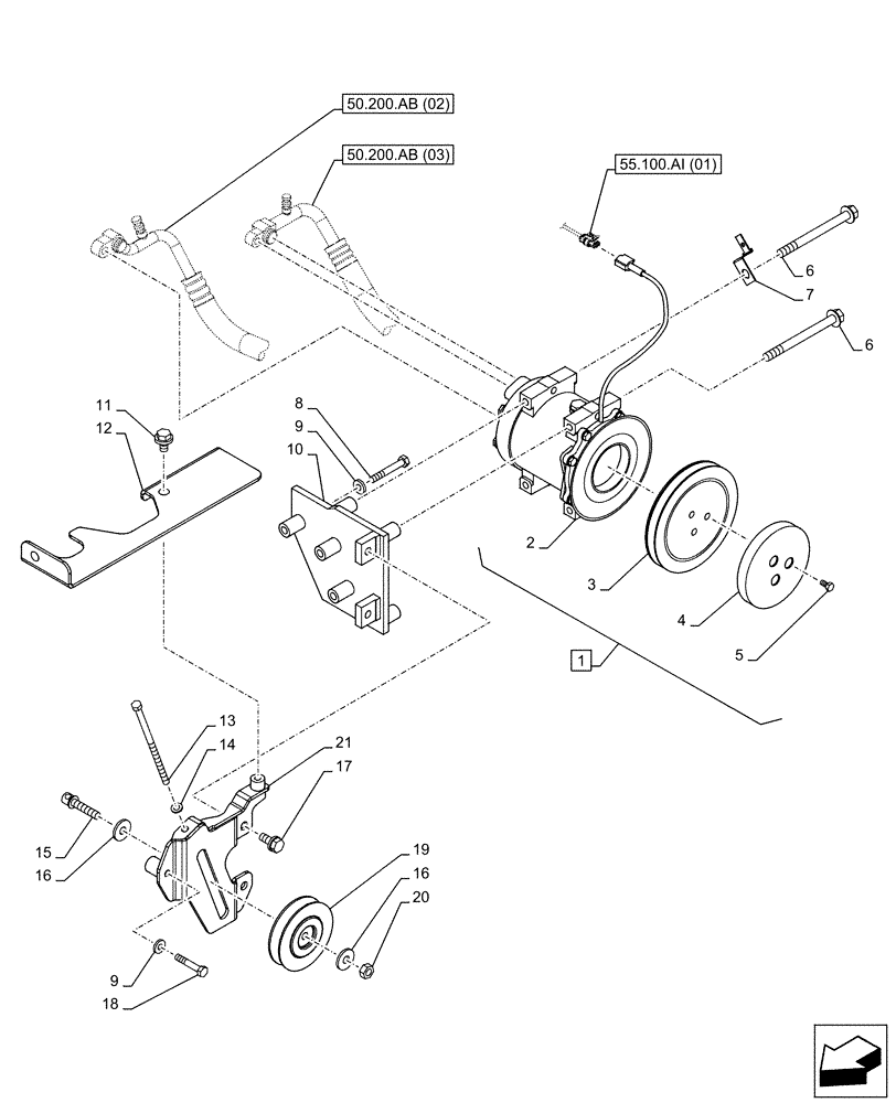 Схема запчастей Case CX160D LC - (50.200.AA) - AIR CONDITIONING, COMPRESSOR (50) - CAB CLIMATE CONTROL