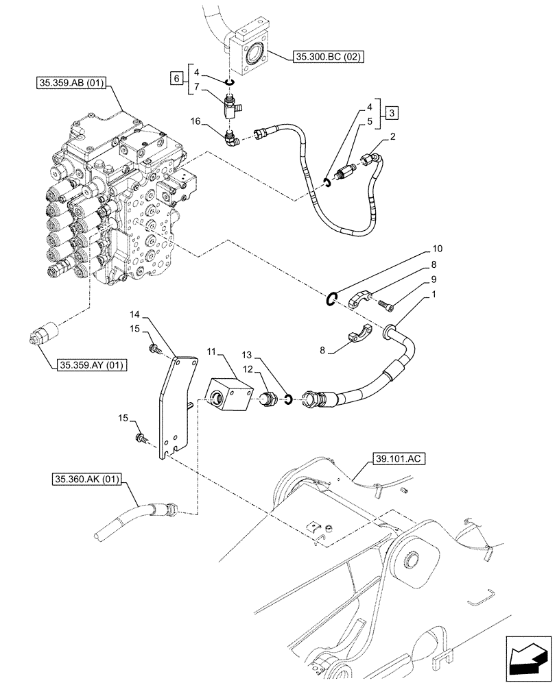 Схема запчастей Case CX130D - (35.360.AB[02]) - VAR - 461561, 461865 - HAMMER CIRCUIT, LINES (35) - HYDRAULIC SYSTEMS