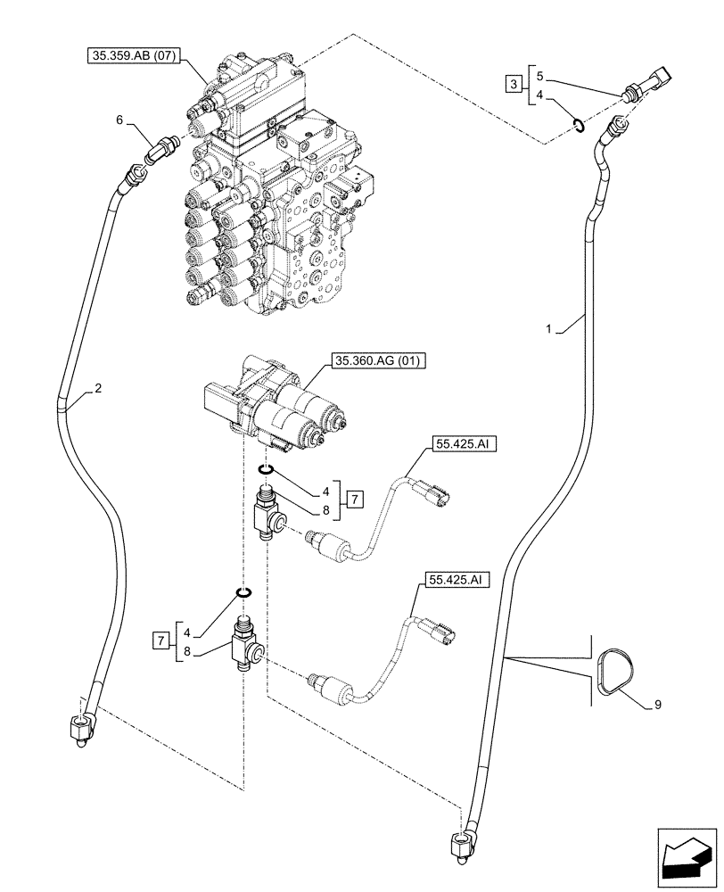 Схема запчастей Case CX130D LC - (35.360.AF[03]) - VAR - 461863 - HYDRAULIC LINE, CLAMSHELL BUCKET, ROTATION, W/ ELECTRICAL PROPORTIONAL CONTROL (35) - HYDRAULIC SYSTEMS